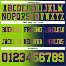 Load image into Gallery viewer, Custom Navy Neon Green-Pink Mesh Authentic Gradient Fashion Football Jersey