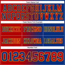 Load image into Gallery viewer, Custom Royal Red-Gold Mesh Authentic Gradient Fashion Football Jersey