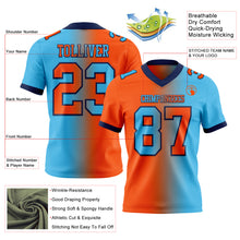 Load image into Gallery viewer, Custom Sky Blue Orange-Navy Mesh Authentic Gradient Fashion Football Jersey