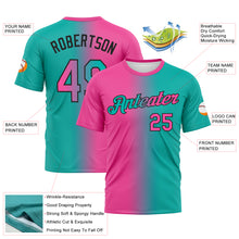 Load image into Gallery viewer, Custom Aqua Pink-Black Gradient Fashion Performance T-Shirt