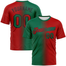 Load image into Gallery viewer, Custom Red Kelly Green-Black Gradient Fashion Performance T-Shirt