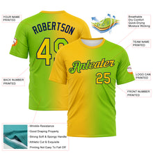 Load image into Gallery viewer, Custom Neon Green Yellow-Navy Gradient Fashion Performance T-Shirt