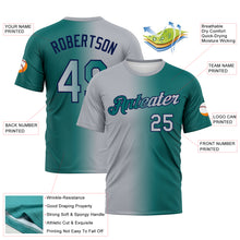 Load image into Gallery viewer, Custom Teal Gray-Navy Gradient Fashion Performance T-Shirt