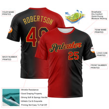 Load image into Gallery viewer, Custom Black Red-Old Gold Gradient Fashion Performance T-Shirt