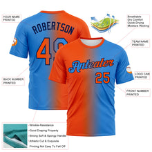 Load image into Gallery viewer, Custom Powder Blue Orange-Navy Gradient Fashion Performance T-Shirt