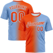Load image into Gallery viewer, Custom Light Blue Orange-White Gradient Fashion Performance T-Shirt