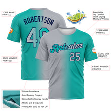 Load image into Gallery viewer, Custom Aqua Gray-Navy Gradient Fashion Performance T-Shirt