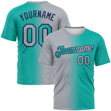 Load image into Gallery viewer, Custom Aqua Gray-Navy Gradient Fashion Performance T-Shirt