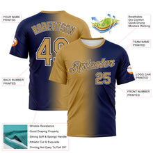 Load image into Gallery viewer, Custom Navy Old Gold-White Gradient Fashion Performance T-Shirt