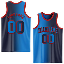 Load image into Gallery viewer, Custom Navy Powder Blue-Red Authentic Gradient Fashion Basketball Jersey