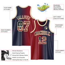 Load image into Gallery viewer, Custom Navy Vintage USA Flag Maroon-Cream Authentic Gradient Fashion Basketball Jersey