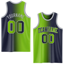 Load image into Gallery viewer, Custom Navy Neon Green-Gray Authentic Gradient Fashion Basketball Jersey