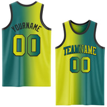 Load image into Gallery viewer, Custom Teal Neon Yellow-Black Authentic Gradient Fashion Basketball Jersey