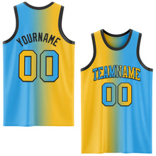 Load image into Gallery viewer, Custom Sky Blue Gold-Black Authentic Gradient Fashion Basketball Jersey