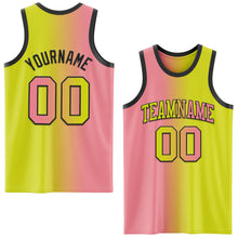 Load image into Gallery viewer, Custom Neon Yellow Medium Pink-Black Authentic Gradient Fashion Basketball Jersey