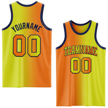 Load image into Gallery viewer, Custom Neon Yellow Bay Orange-Navy Authentic Gradient Fashion Basketball Jersey