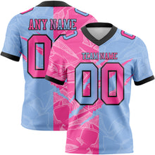 Load image into Gallery viewer, Custom Light Blue Pink-Black Mesh Authentic Gradient Fashion Scratch Football Jersey