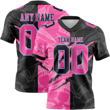 Load image into Gallery viewer, Custom Black Pink-Light Blue Mesh Authentic Gradient Fashion Scratch Football Jersey