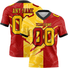 Load image into Gallery viewer, Custom Red Yellow-Black Mesh Authentic Gradient Fashion Scratch Football Jersey