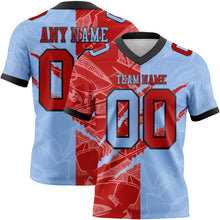 Load image into Gallery viewer, Custom Light Blue Red-Black Mesh Authentic Gradient Fashion Scratch Football Jersey
