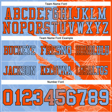 Load image into Gallery viewer, Custom Light Blue Orange-Black Mesh Authentic Gradient Fashion Scratch Football Jersey