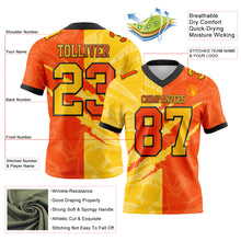 Load image into Gallery viewer, Custom Orange Yellow-Black Mesh Authentic Gradient Fashion Scratch Football Jersey