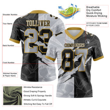 Load image into Gallery viewer, Custom Black Gray-Old Gold Mesh Authentic Gradient Fashion Scratch Football Jersey