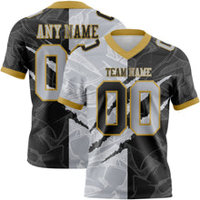Load image into Gallery viewer, Custom Black Gray-Old Gold Mesh Authentic Gradient Fashion Scratch Football Jersey