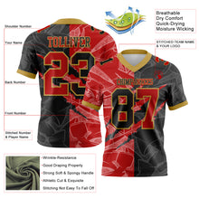 Load image into Gallery viewer, Custom Black Red-Old Gold Mesh Authentic Gradient Fashion Scratch Football Jersey