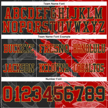 Load image into Gallery viewer, Custom Black Red-Old Gold Mesh Authentic Gradient Fashion Scratch Football Jersey