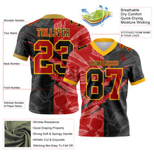 Load image into Gallery viewer, Custom Black Red-Gold Mesh Authentic Gradient Fashion Scratch Football Jersey