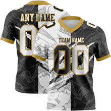 Load image into Gallery viewer, Custom Black White-Old Gold Mesh Authentic Gradient Fashion Scratch Football Jersey