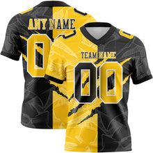 Load image into Gallery viewer, Custom Black Yellow-White Mesh Authentic Gradient Fashion Scratch Football Jersey