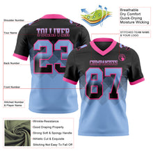 Load image into Gallery viewer, Custom Black Light Blue-Pink Mesh Authentic Gradient Square Shape 7V7 Flag Football Jersey