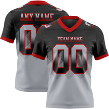 Load image into Gallery viewer, Custom Black Gray-Red Mesh Authentic Gradient Square Shape 7V7 Flag Football Jersey