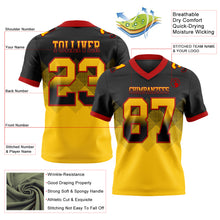 Load image into Gallery viewer, Custom Black Yellow-Red Mesh Authentic Gradient Square Shape Flag Football Jersey