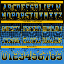 Load image into Gallery viewer, Custom Black Powder Blue-Yellow Mesh Authentic Gradient Square Shape Flag Football Jersey