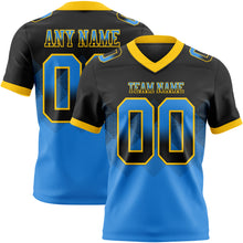 Load image into Gallery viewer, Custom Black Powder Blue-Yellow Mesh Authentic Gradient Square Shape Flag Football Jersey