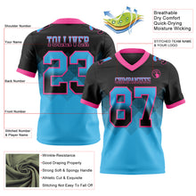 Load image into Gallery viewer, Custom Black Sky Blue-Pink Mesh Authentic Gradient Square Shape Flag Football Jersey
