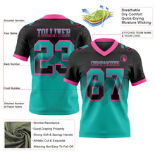 Load image into Gallery viewer, Custom Black Aqua-Pink Mesh Authentic Gradient Square Shape Flag Football Jersey