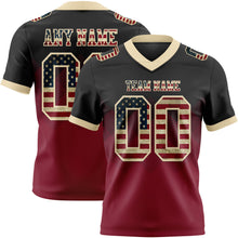 Load image into Gallery viewer, Custom Black Vintage USA Flag Crimson-Cream Mesh Authentic Gradient Square Shape Flag Football Jersey