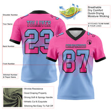 Load image into Gallery viewer, Custom Pink Light Blue-Black Mesh Authentic Gradient Square Shape Flag Football Jersey