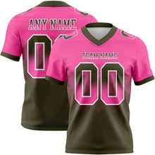 Load image into Gallery viewer, Custom Pink Olive-White Mesh Authentic Gradient Square Shape Flag Football Jersey