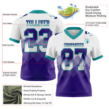 Load image into Gallery viewer, Custom White Purple-Teal Mesh Authentic Gradient Square Shape 7V7 Flag Football Jersey