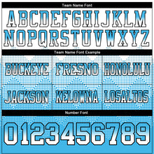 Load image into Gallery viewer, Custom White Sky Blue-Black Mesh Authentic Gradient Square Shape Flag Football Jersey