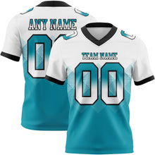 Load image into Gallery viewer, Custom White Teal-Black Mesh Authentic Gradient Square Shape Flag Football Jersey