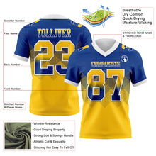 Load image into Gallery viewer, Custom Royal Yellow-White Mesh Authentic Gradient Square Shape Flag Football Jersey