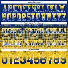 Load image into Gallery viewer, Custom Royal Yellow-White Mesh Authentic Gradient Square Shape Flag Football Jersey