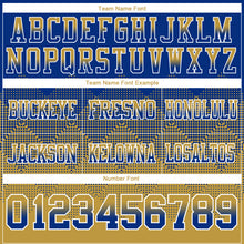 Load image into Gallery viewer, Custom Royal Old Gold-White Mesh Authentic Gradient Square Shape Flag Football Jersey