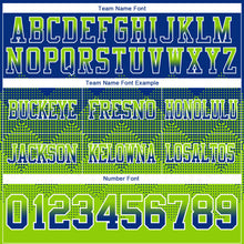 Load image into Gallery viewer, Custom Royal Neon Green-White Mesh Authentic Gradient Square Shape Flag Football Jersey